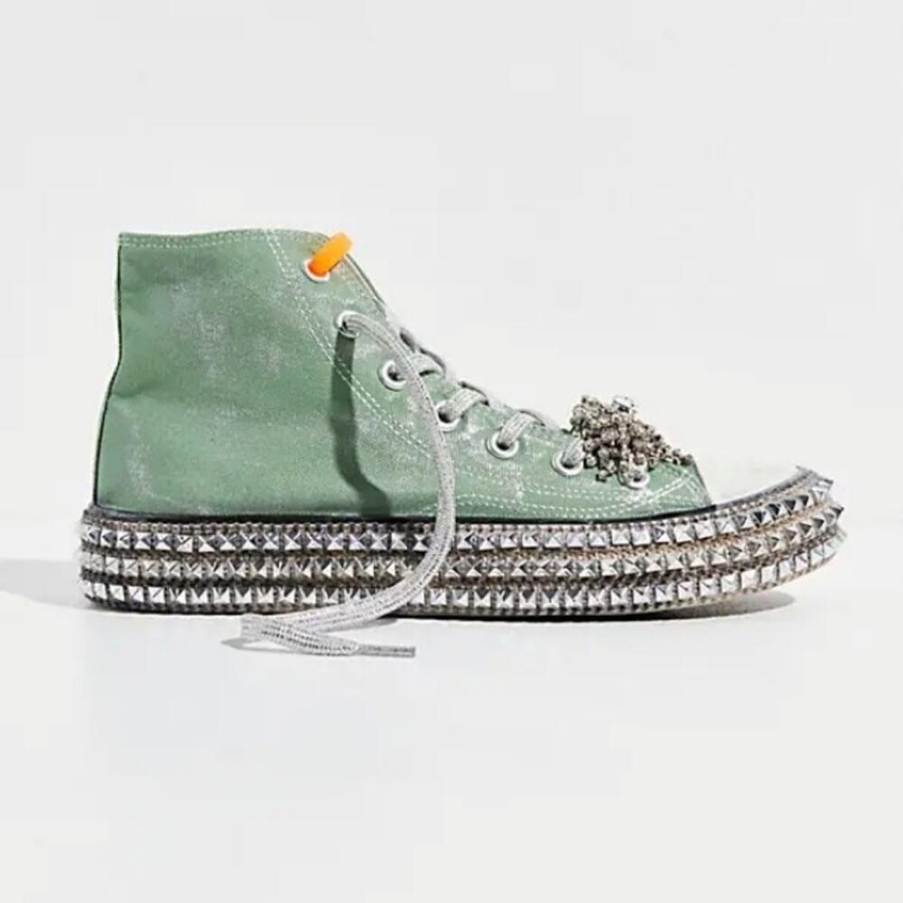 Nan-Ku Couture x Free People Cruise Studded Aloe Green High-Top Sneakers Size 38